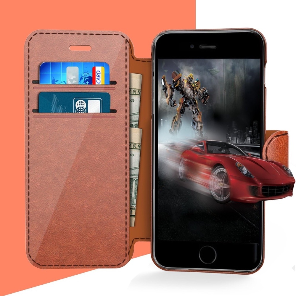 Samsung Galaxy S8 Brown Phone Case Wallet PU Leather Card Slots Money Holder
